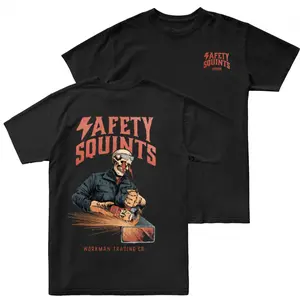 Workman Safety Squints T Shirt 2 Sides, Funny Grinder Graphic Tee, Metal Fabrication Skull Design, Blue Collar Humor Workwear Shirt, Soft Cotton Blend Tee, Gift for Welders & Fabricators