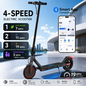 SummerVibes AOPO 4 Speed Mode Commuter Safe Electric Scooter 350W, 19MPH  8.5" Flat-Free Honeycomb Tires, Black Handlebar with Smart App Control, Portable Folding Scooter for City & Campus, E Scooter for Family & Friends Gift