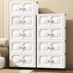 Large-capacity foldable storage bins for 2, 3, 4, or 5 tiers; stackable storage boxes with lids and wheels; space-saving and easy to assemble; ideal for bedrooms, living rooms, and closets; versatile home storage solution