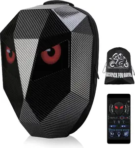 LED Motorbike Backpack,Carbon Fiber Pattern Motorcycle Backpack, LED Riding, 3D Hard Shells Design,App Programmable Screen Rainproof Material Adjustable Shoulder Strap