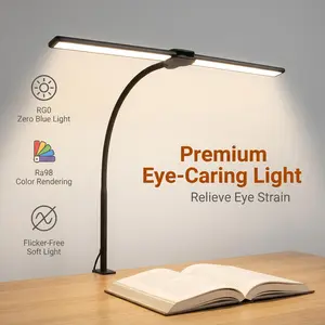 Flexible Eye-Care Desk Lamp - 40cm Ultra-Long LED Tube, 180° Rotatable, No Flicker, Clip-On Reading Light for Home Office & Study