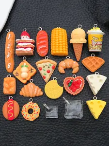 20pcs Resin Realistic Food Charms, Bread Pizza Popcorn Ice Cube Shapes, DIY Keychain Bracelet Necklace Earring Jewelry Making Supplies