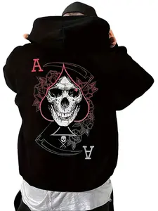 Hot selling autumn men's skull A-line printed micro elastic comfortable hooded sweatshirt outdoor back letter print