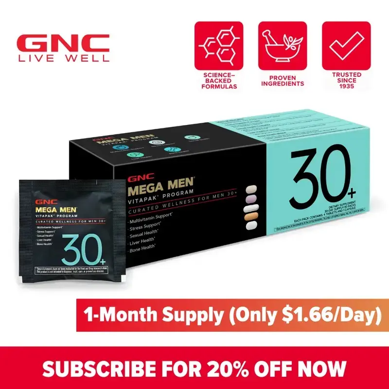 (Flash Sale) GNC 3-Pack Bundle: Mega Men's 30+ Vitapak, 90 day supply, Stress & Bone Support, 30 Count, Healthcare, overall Wellness, Dietary Supplement