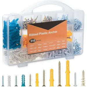 510 count Wall Hanging Kit with Anchors and Screws, Picture Hanging Kit for Wall Decor Art, Frame, Canvas, Dry Wall Anchors Assortment Kit for Sheetrock Concrete Brick, 6 Sizes Picture Hangers