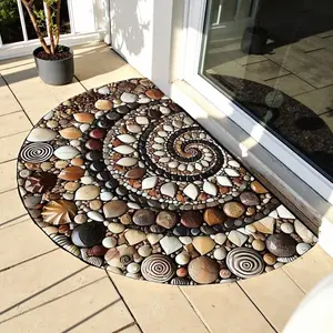 Decorative Half-Round Doormat - Non-Slip Flower Print Rug for Outdoor Entrance, Bathroom, Kitchen, Waterproof & Easy Clean