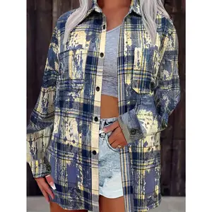 Plus Size Women's Fashion All-Over Print Casual Button-Down Shirt