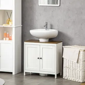 Bathroom Sink Cabinet Freestanding Under Sink Cabinet with Adjustable Shelf Walnut Wood Grain U-Shaped Design Space Saving Storage Unit 23.5" W x 11.75" D x 23.5" H