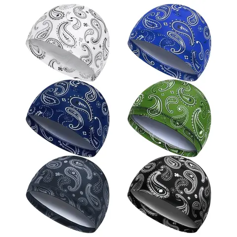 6Pcs Paisley Skull Cap Helmet Liner - Sweat Wicking Cooling Beanie for Men & Women