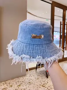 Spring Summer Sun Protection Denim Fisherman Hat, Large Brim Casual Versatile Japanese Style Bucket Hat, Washed Jean Fishing Cap for Women, Adjustable Sunscreen Hat