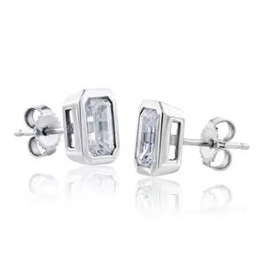 14 Karat White Gold Lab Grown Emerald-Cut Diamond Stud Earrings ( starting at 1.00 carat )