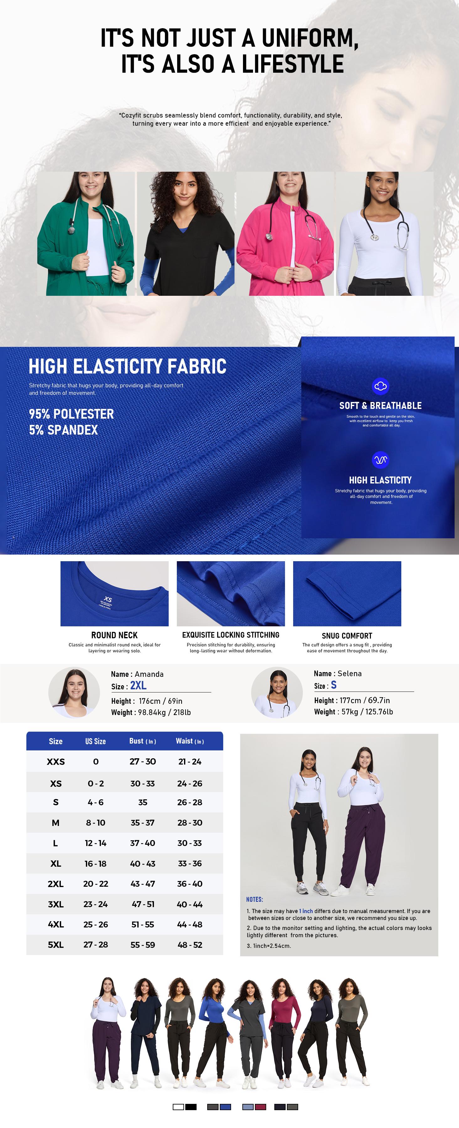 COZYFIT 3 Pack Underscrub Long Sleeve Women - Undershirts for Women Soft Fabric Black Top Womenswear Basic SpringStatements