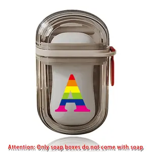 Portable Capsule Soap Case Compact Moisture-Proof Soap Storage Box Lightweight Soap Organizer Holder for Travel Camping Perfect for Bathroom Gym Outdoor Use Reusable Design Initial Name 26 Letters Rainbow Pattern