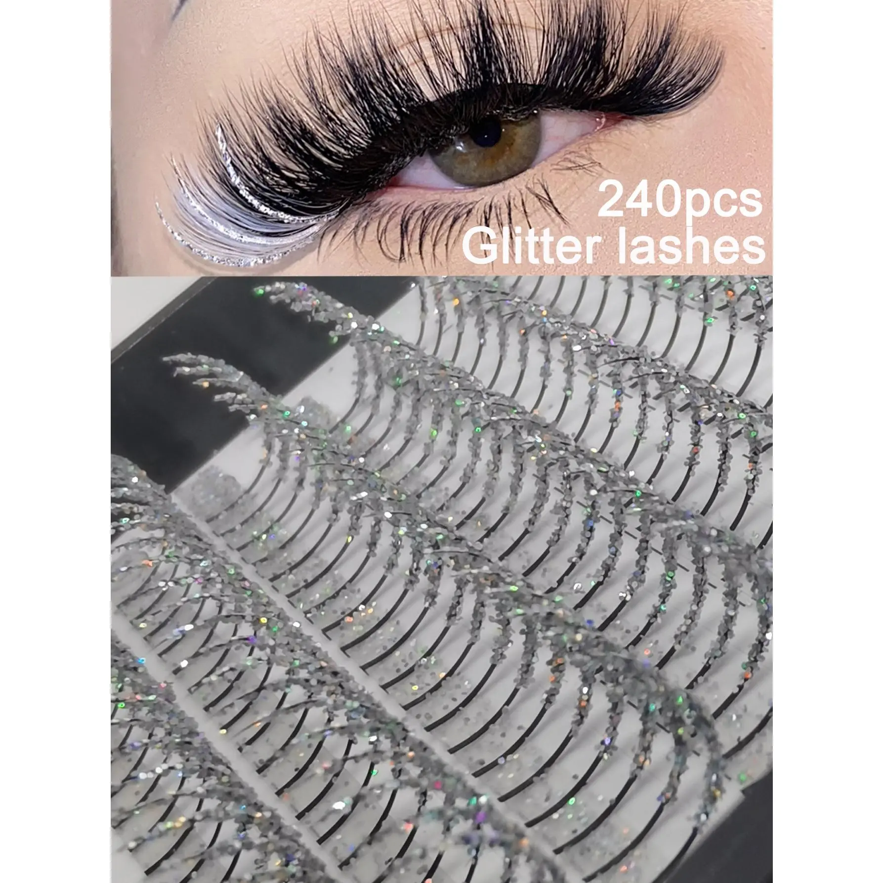 240pcs Sliver Glitter Lashes Super Shiny Colour False Eyelash Extensions Wholesale Premium Cosplay Sparkle Fairy Lashes 2026 New