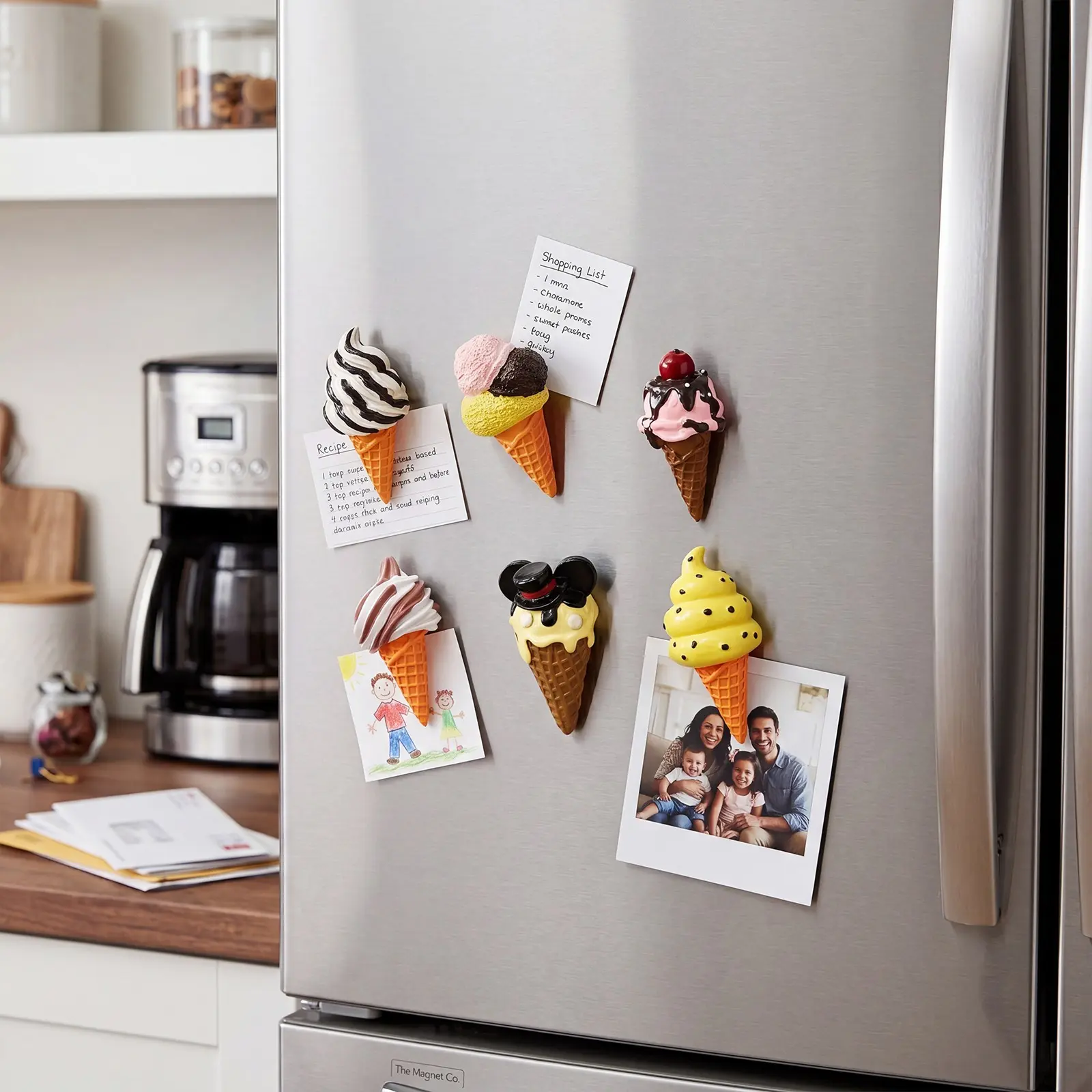 6-Piece Realistic Ice Cream Stickers Set, Lifelike Design for Kitchen Appliances, Office, Dorm, Metal Surfaces, Perfect Gift or Personal Use, Fridge Magnet Set