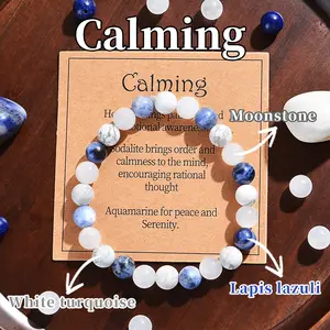 Calm Bracelet, calm mood, relax mood, 8mm handmade elastic gem bracelet, Lapis Lazuli Moonstone Turquoise bracelet, blue bracelet