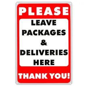Please Leave Packages & Deliveries Here Sign - 12'' x 8'' Large Metal Delivery Signs for Packages - Aluminum Parcel Delivery Signs for Outdoor Home Business Weatherproof and UV Resistant