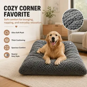 Oversized Plush Pet Bed with Headrest and Raised Rim - Thick, Ultra-Soft Polyester Dog and Cat Mattress, Extra Large Rectangular Bed for Small, Medium, and Large Dogs - Luxury Padded Bed for Large Breeds, Spacious Pet Bed for Labrador, Shaped Beds