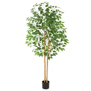 Artificial Ficus Tree - 5ft / 6ft / 7ft Realistic Fake Tree with Double Real Wood Trunks for Home Decor, Faux Tree for Living Room, Bedroom & Office，Low Maintenance Indoor Plant.