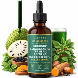 Qizfyzz Soursop Bitters Liquid Drops 10-in-1 Herbal Extract – Nori, Moringa, Turmeric, Black Seed Oil, Oregano, Ashwagandha – Immune & Overall Wellness Support – Vegan, Non-GMO, 2 fl oz