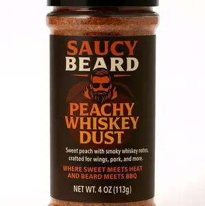 Peachy Whiskey- Sweet Fruity and Boozy Blend for Pork Ribs Chicken Wings Roasted Veggies and Popcorn 4 oz