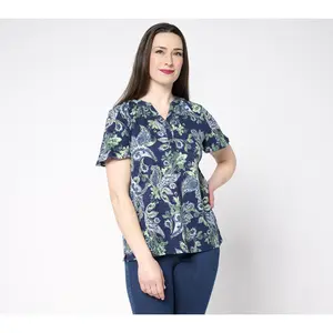 Denim & co. Linen Blend Flutter Sleeve Printed or Solid Top