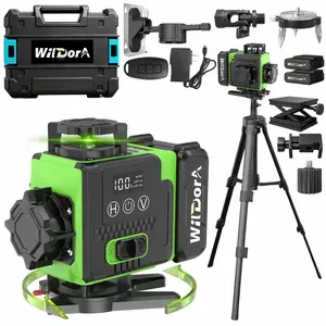 Laser Level Kit with Tripod, 4x360° Self Leveling ±4° Laser Level, Remote Control 4D Green 16 Line Laser Leveler Tool for Woodworking&Renovation, with 2x4800mAh Li-ion Batteries&Hard Carry Case