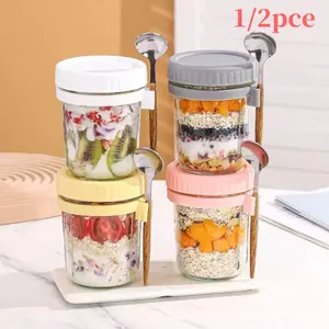 Viral Trending Portable Glass Salad Containers Set with Spoons, 1/2 Pcs Food Grade BPA Free Airtight Leak-Proof Meal Prep Jars, Measuring Yogurt Cups Breakfast Bowls, Microwave & Dishwasher Safe Home Kitchen Drinkware for On-the-Go Picnic Office Daily Use