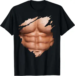 100%cotton Chest Six Pack Abs Muscles Bodybuilder T-Shirt