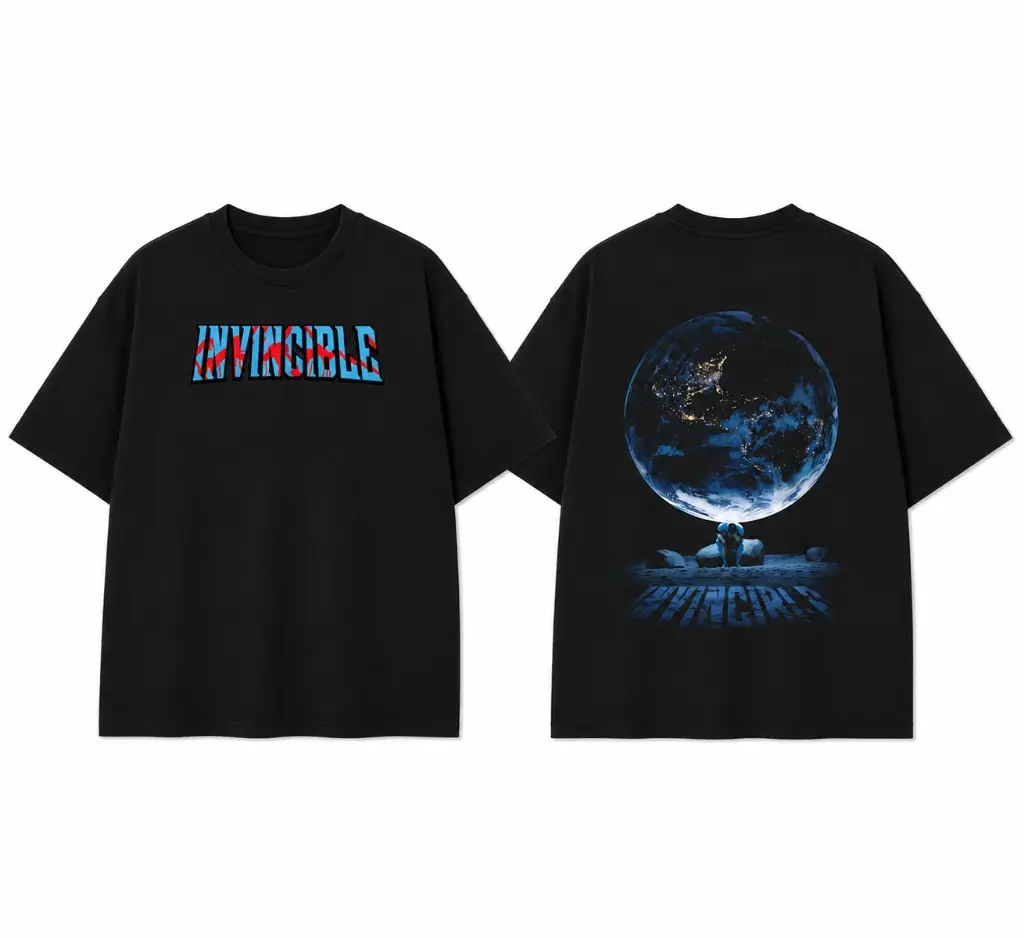 Invincible Superhero Graphic Tee Oversized Black Streetwear T-Shirt