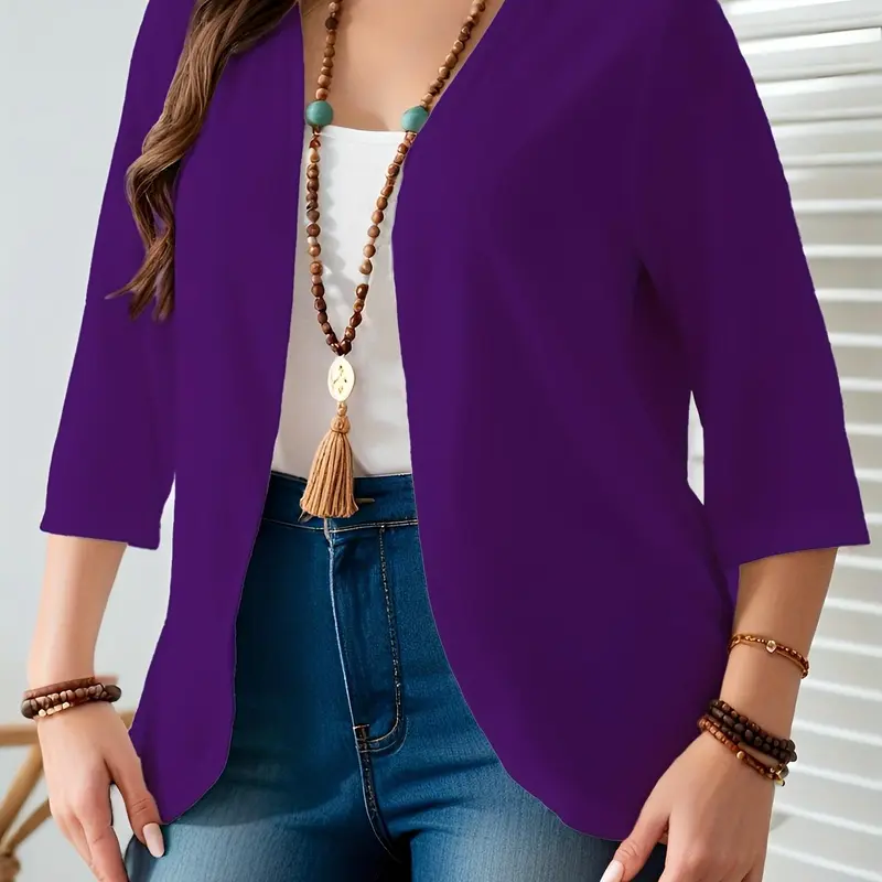 【Plus Size】 Solid Color Open Front Coat, Blazers, Casual Long Sleeve Outerwear for Daily Wear, Women's Clothing for All Seasons, Tops