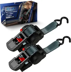 2 Packs Retractable Ratchet Straps (1.5in x 12.3ft),Cargo Strap Tie Downs for Trunk, Garage Motorcycles, Atvs,Trailers-WLL1,102LbS,BS:2,204LbsBlack