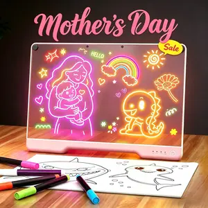 14-Inch Rechargeable Doodle Glow LED Note Board, 7-Color Light Modes, Neon Art Dry Erase Light Up Drawing Pad with Built-in Stand, Sketching Gift Toy for Kids/Girls/Teens, 5 Markers & Tracing Book