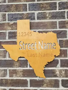Custom State Address Sign | Personlized House Number & Last Name | Wooden State Shape Home Decor | Texas (All States Available)