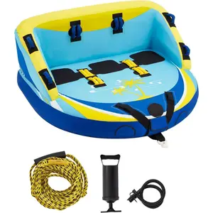 3 Person Towable Tube for Boating, Inflatable Water Sports Towables for Boats to Pull 1-3 Rider, Sofa Style Boat Tube with Dual Front and Back Tow Points, Including Nylon Tow Rope and Air Pump