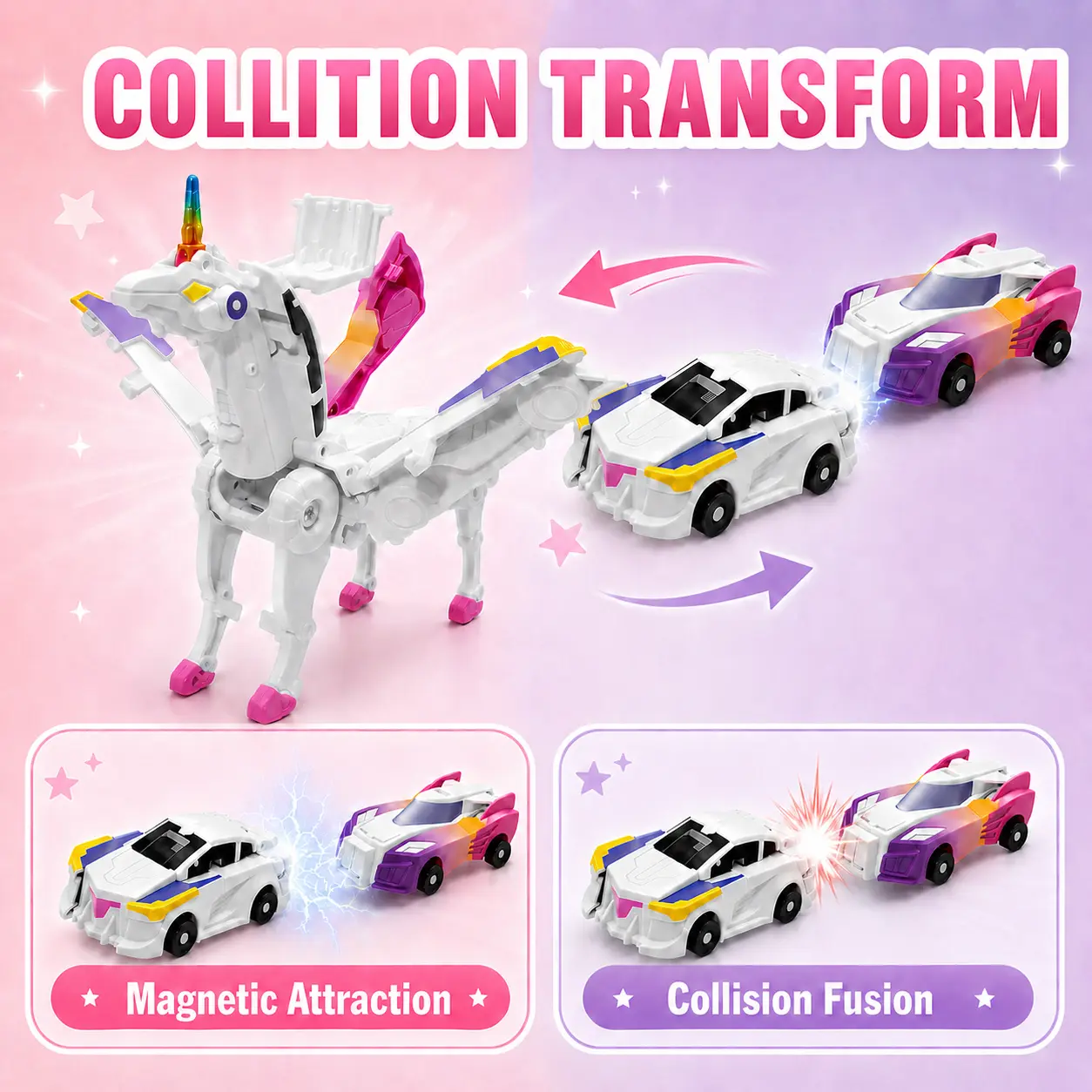 Hotfree Magnetic Unicorn Transformer Car Toy, 2-in-1 Magnetic Cars