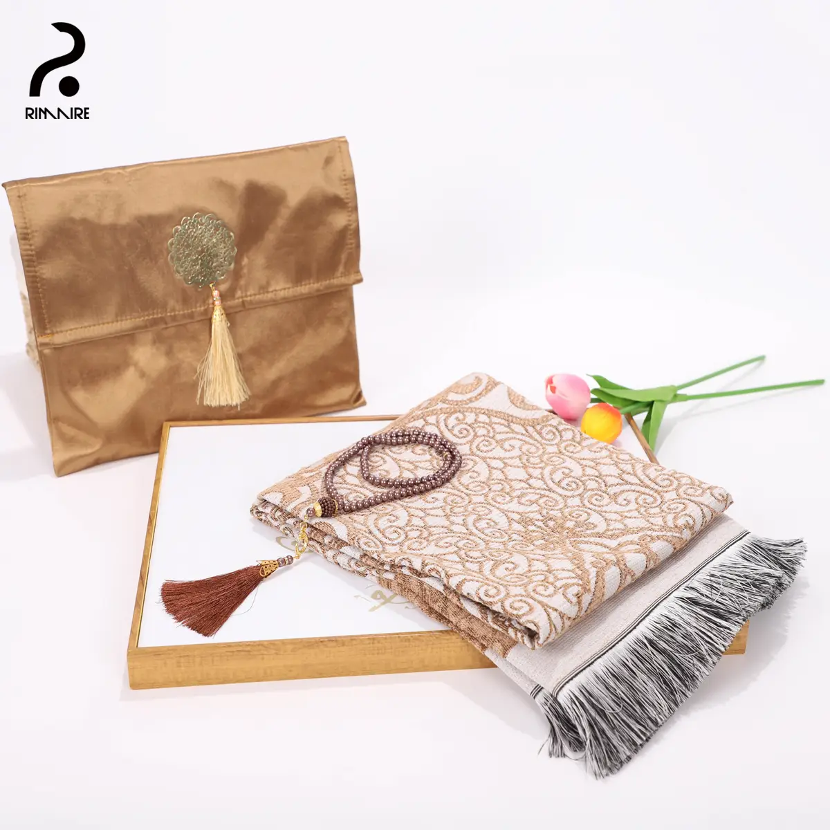 RIMAIRE Prayer back Ramadan Muslim Prayer Mats Luxry Design Gift Bag with Prayer Rug and Prayer Beads Luxury Islamic Elegant Portable Set Traditional