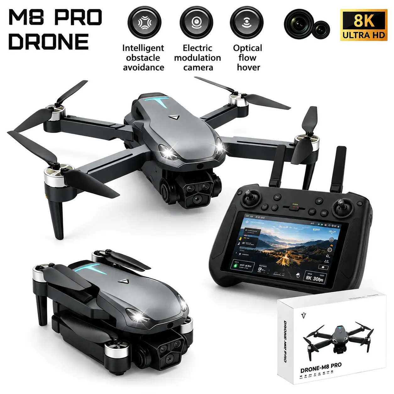 2026 New Upgrade M8 Pro Drone , 8K EIS HD Aerial Photography Camera, GPS Positioning, Optical Flow Stable Hover, Auto Return Home, Brushless Motor, Beginner Friendly