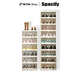 SPACIFY HOME 6 & 9-Tier Foldable Shoe Rack Organizer, Clear Stackable Shoe Storage Cabinet for 12/18 Pairs, Collapsible Plastic Sneaker Display Case with Magnetic Doors, Dust-Proof Space-Saving Solution for Closets, Entryway & Bedroom