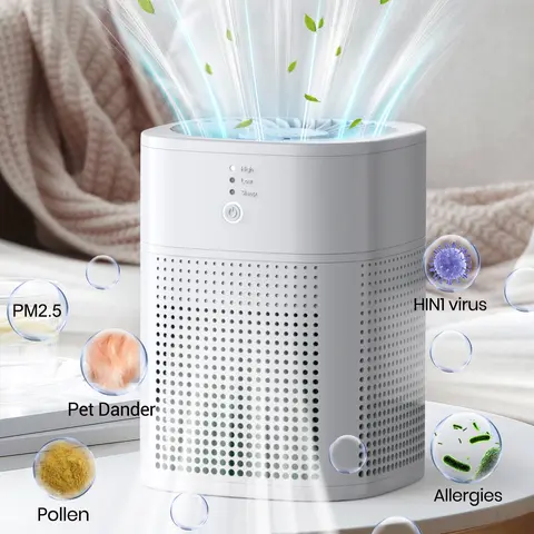 MORENTO Air Purifier - Household Appliances with 3-Stage HEPA & Activated Carbon Filter, Aromatherapy Function, Low Noise, Allergy Relief, Button, Corded Power, Portable, 2 lb, 9x9x12 inch Small Footprint, Adapter Cable, Bedroom Use, Fathers' Day Gift