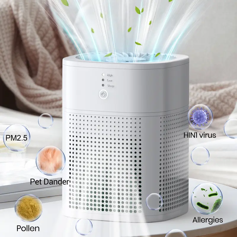 MORENTO Air Purifier - Household Appliances with 3-Stage HEPA & Activated Carbon Filter, Aromatherapy Function, Low Noise, Allergy Relief, Button, Corded Power, Portable, 2 lb, 9x9x12 inch Small Footprint, Adapter Cable, Bedroom Use, Fathers' Day Gift