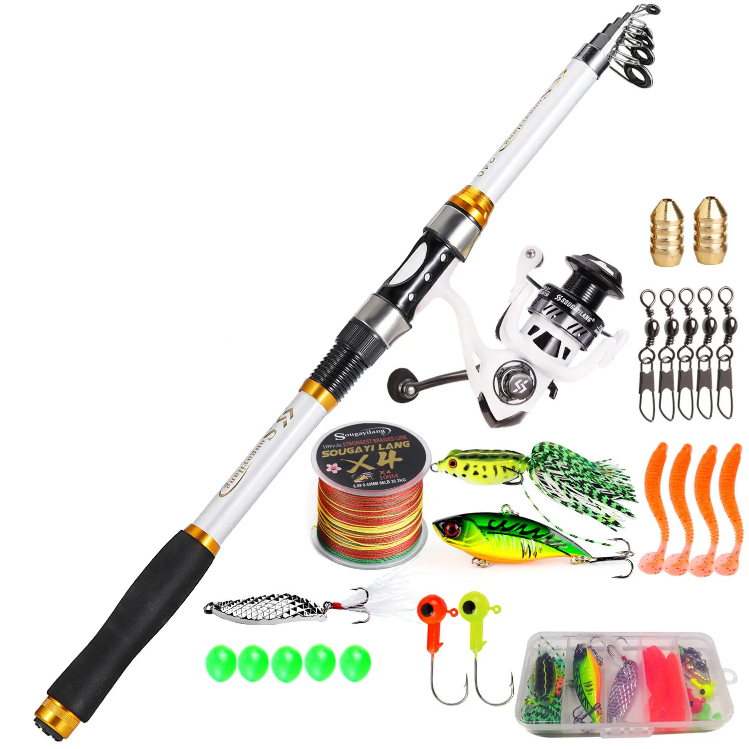 Sougayilang Conventional Reel and Fiberglass Fishing Rod Combo, Medium Heavy for catfish angling,outdoors fishing supplies,Portable Fishing Combo for Beginners & Enthusiasts