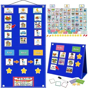 Large Visual Schedule for Kids with Autism, Kids Chore Chart Daily Routine Chart, Autism Learning Materials Toddler Planning Board for Classroom Home with 124 Cards (Blue)