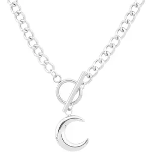Moon Necklace For Women Men Stainless Steel Silver Chunky Cuban Link Chain Thick Hippie Hip Hop Kpop Punk OT Toggle Clasp Crescent Half Moon Necklace y2k emo Accessories Jewelry Christmas Birthday Gift For Him Her