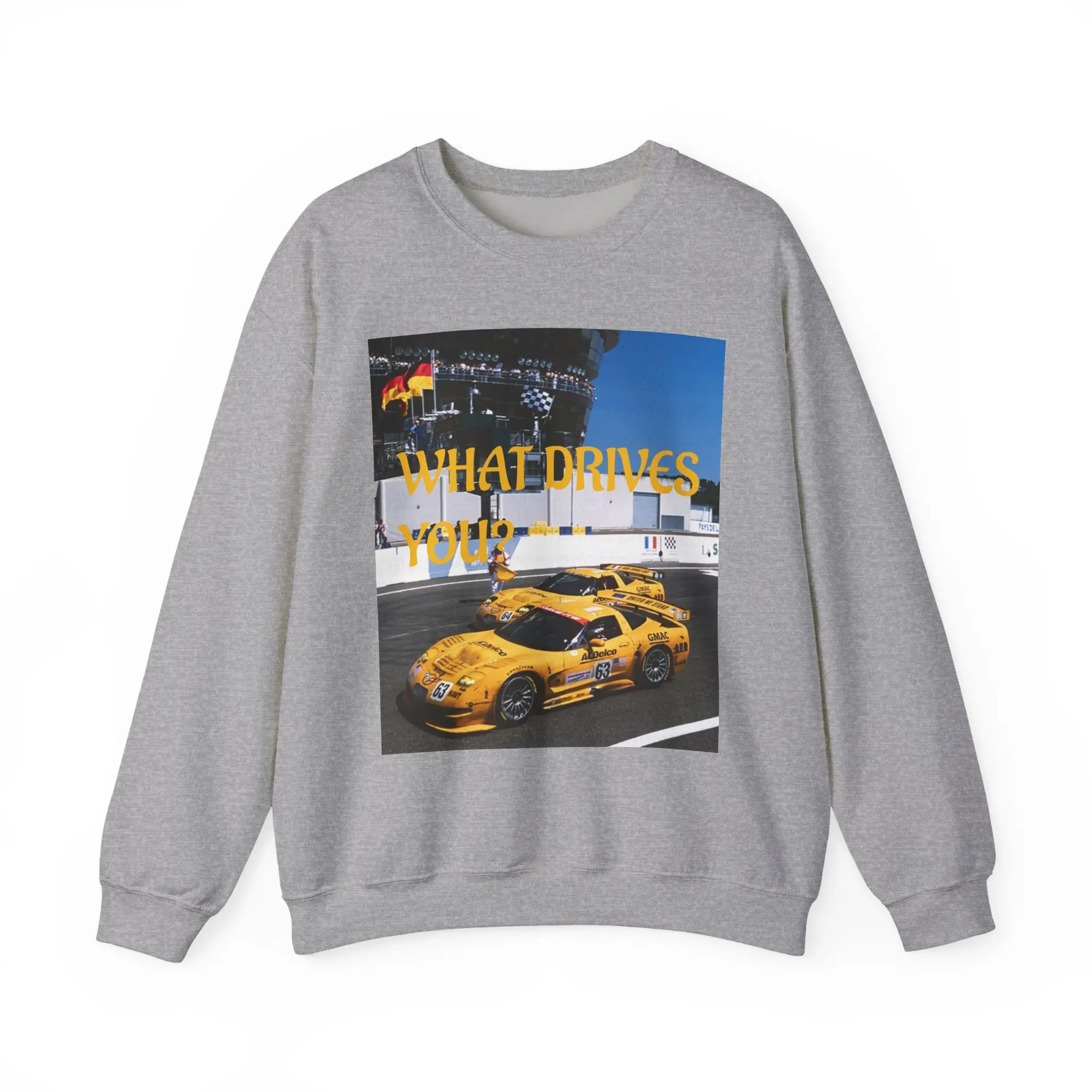 Men's Fitted Crew Neck Sweatshirt with Vintage Race Car Print, Soft Seamless Cotton Blend Knit Pullover for Casual Wear, Knitwear, Long, Graphic, Long Sleeves