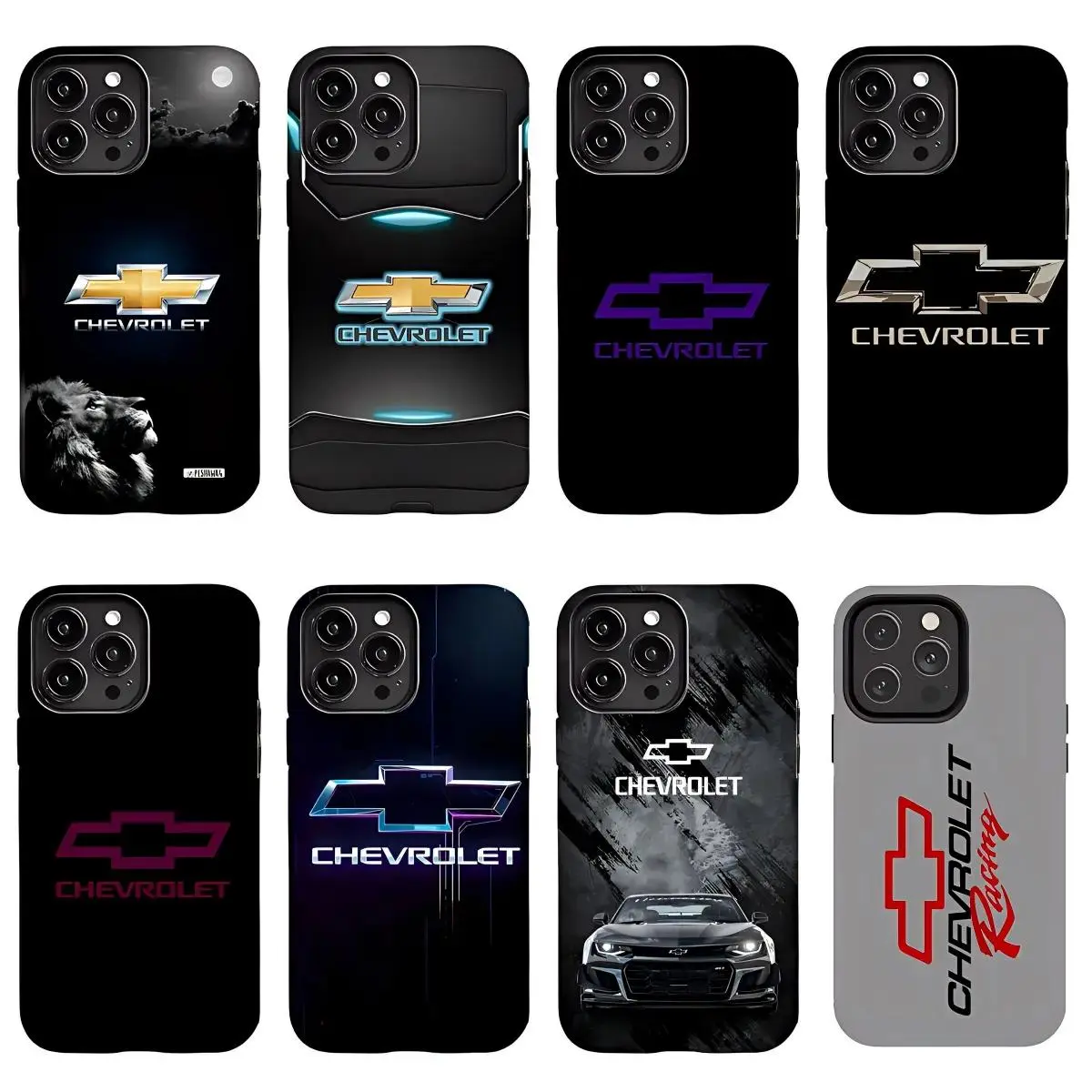Chevrolet Logo Phone Case Set, 8 Designs Chevy Car Aesthetic Covers for iPhone17 ProMax /16/15/14/13/12/11 Plus for Samsung phones, suitable for both men and women,  Perfect Gift for Women Men.A gift for the fans, Gift for Chevrolet Owners & Car Lovers t