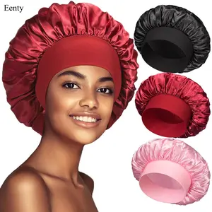 Eenty 3 Pack Satin Bonnet Silk Hair Bonnet for Sleeping, Sleep Bonnets for Women Large Wide Soft Band Sleep Cap for Curly Hair Braids