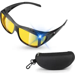 Night-Driving-Vision-Glasses Men-Women Anti-Glare - Polarized Fit Over Prescription Glasses, Night Vision Glasses for Driving,Night time,Matte Black Frame,Yellow Lens