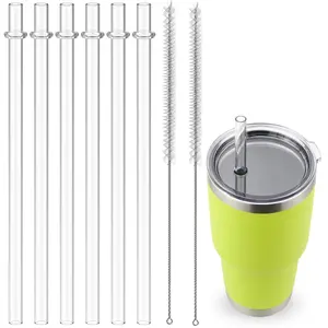 Straws For YETI, 6 Pcs Reusable Tumbler Replacement For YETI Straw Lids, 9 In Plastic Clear Drinking Straws Set With 2 Cleaning Brushes
