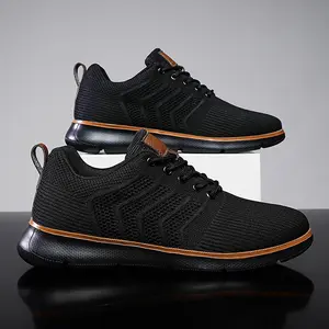 Plus-Size Men's Flyknit Mesh Breathable Casual Trainers - Round-Toe Black Footwear, All-Day Walking Shoes, Multi-Size Athletic Sneakers